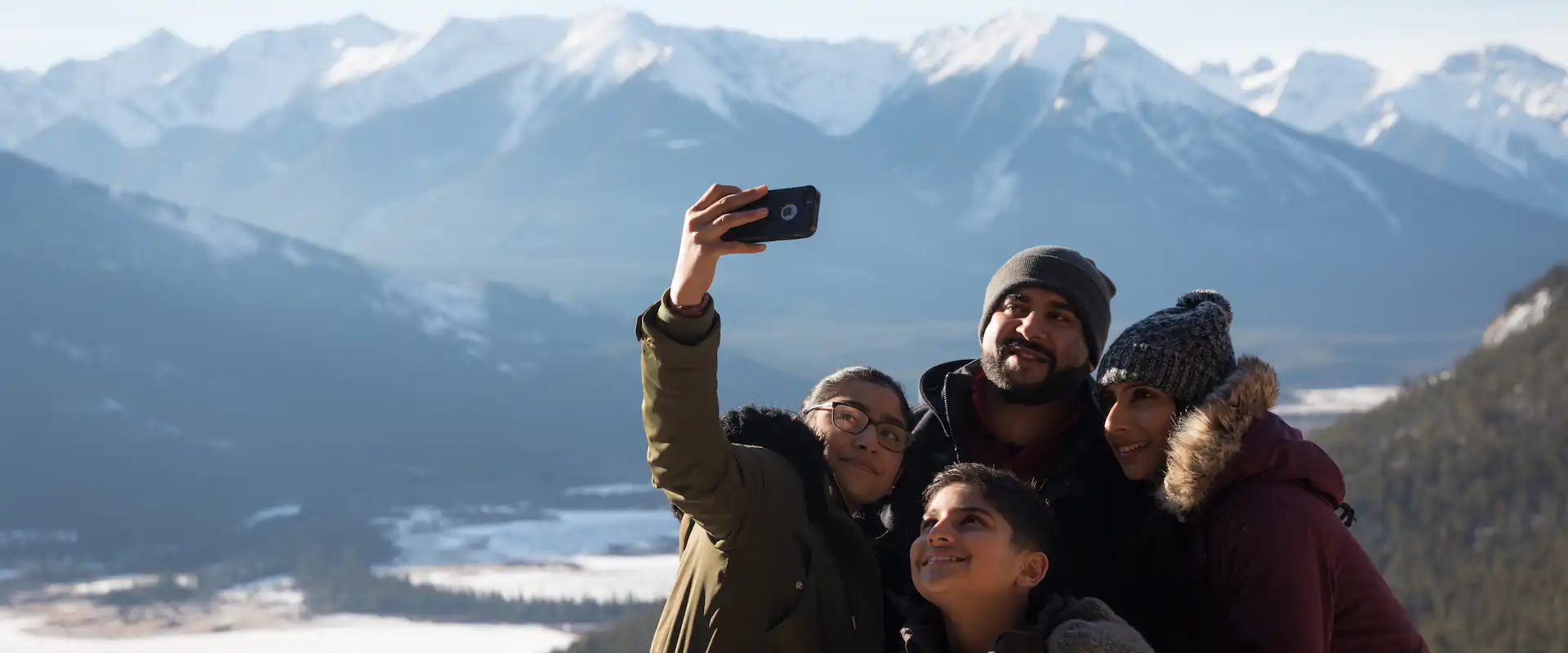Winter family sightseeing in Banff
