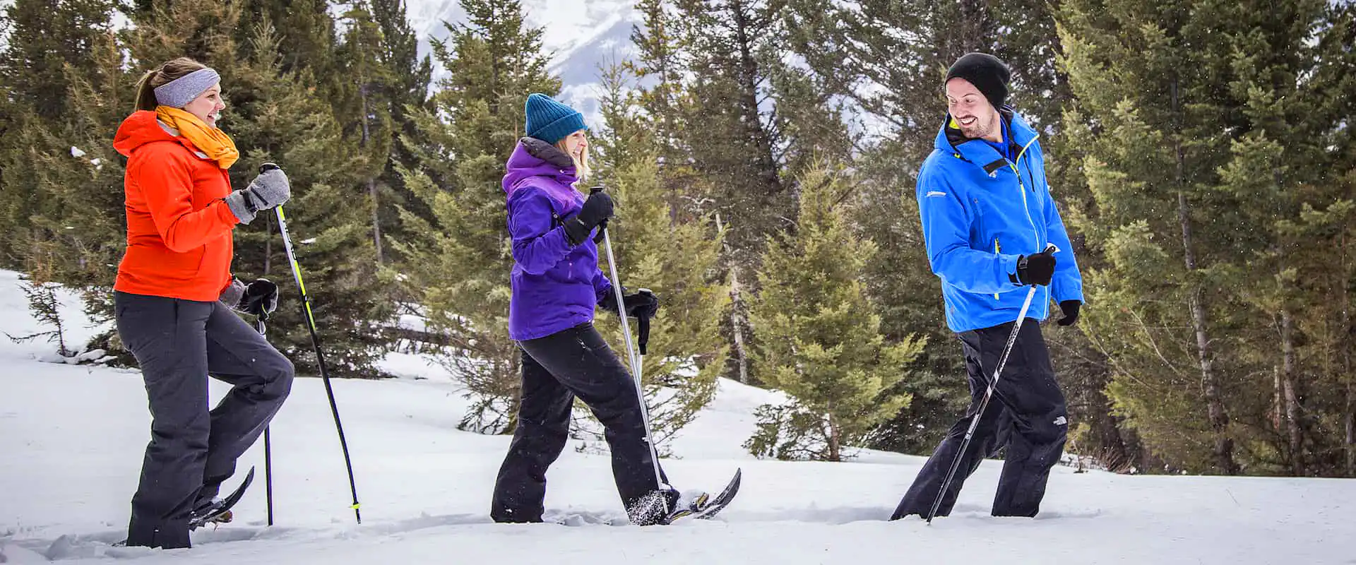 Winter hiking in Banff through the snow